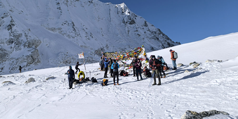 Larkya Pass (5,106 meters), the highest point of Manaslu Circuit Trek